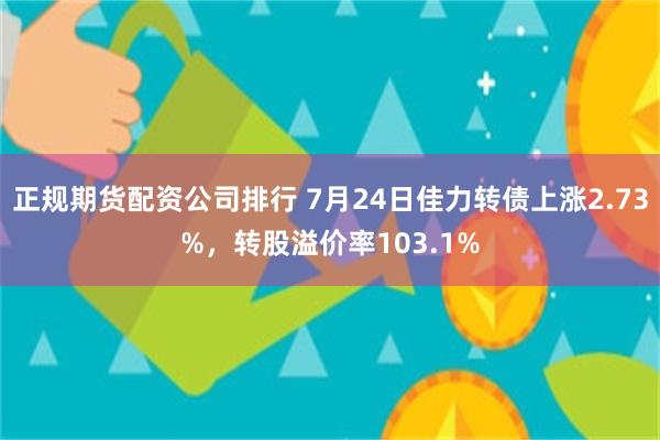 正规期货配资公司排行 7月24日佳力转债上涨2.73%，转股溢价率103.1%